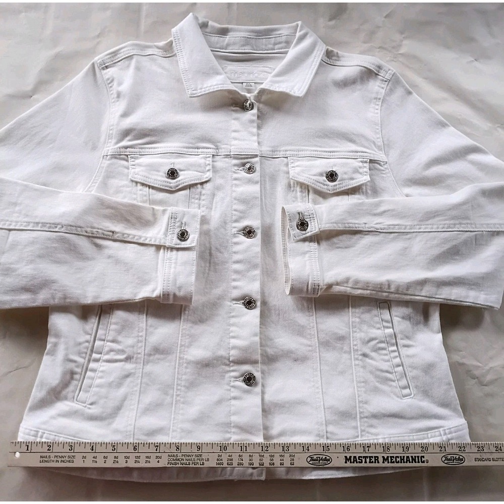 Maurices Distressed White Denim Jacket Button Front Pockets Women's Size XL